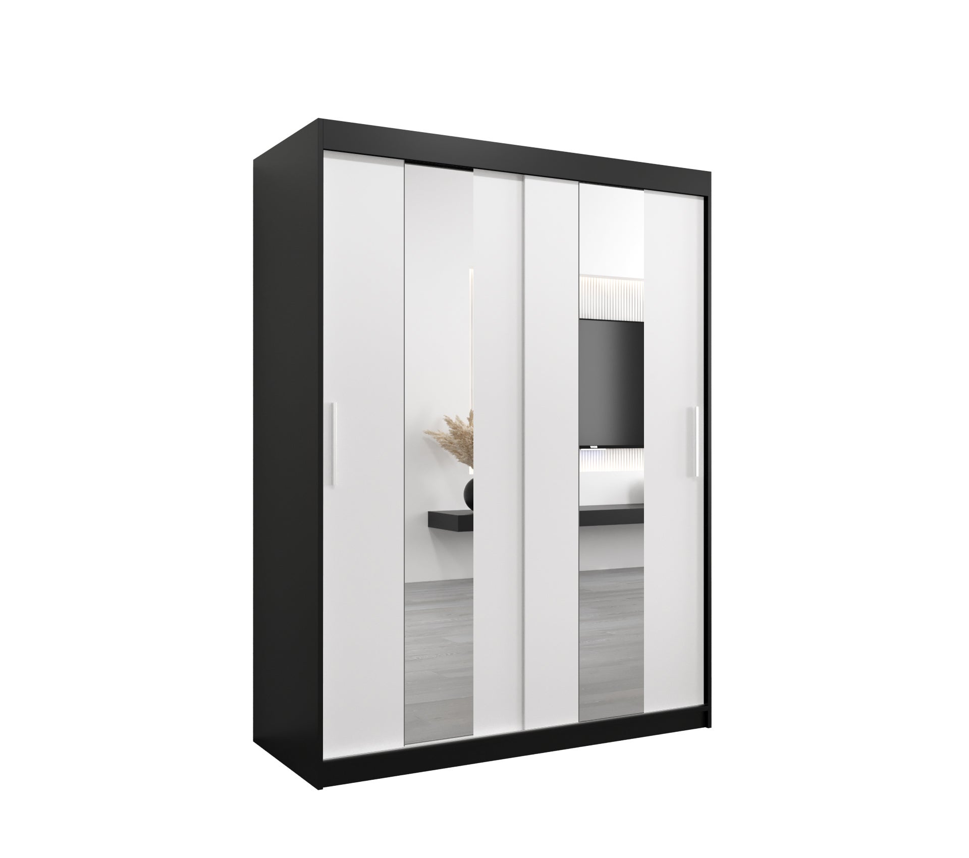 Szafa przesuwna garderoba POLE 150 x 62 x 200 cm Czarny + Biały - Abiks Meble