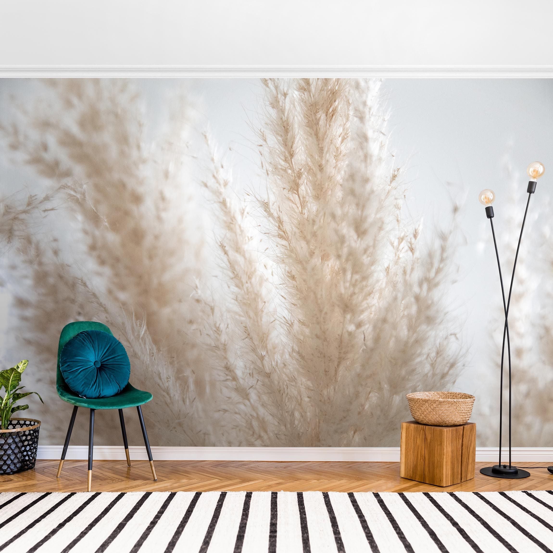 Papel pintado fotomural botánico hierba pampas flores romántico rústico 304 - salón dormitorio cocina pasillo - tnt 288 x 190 cm adhesivo