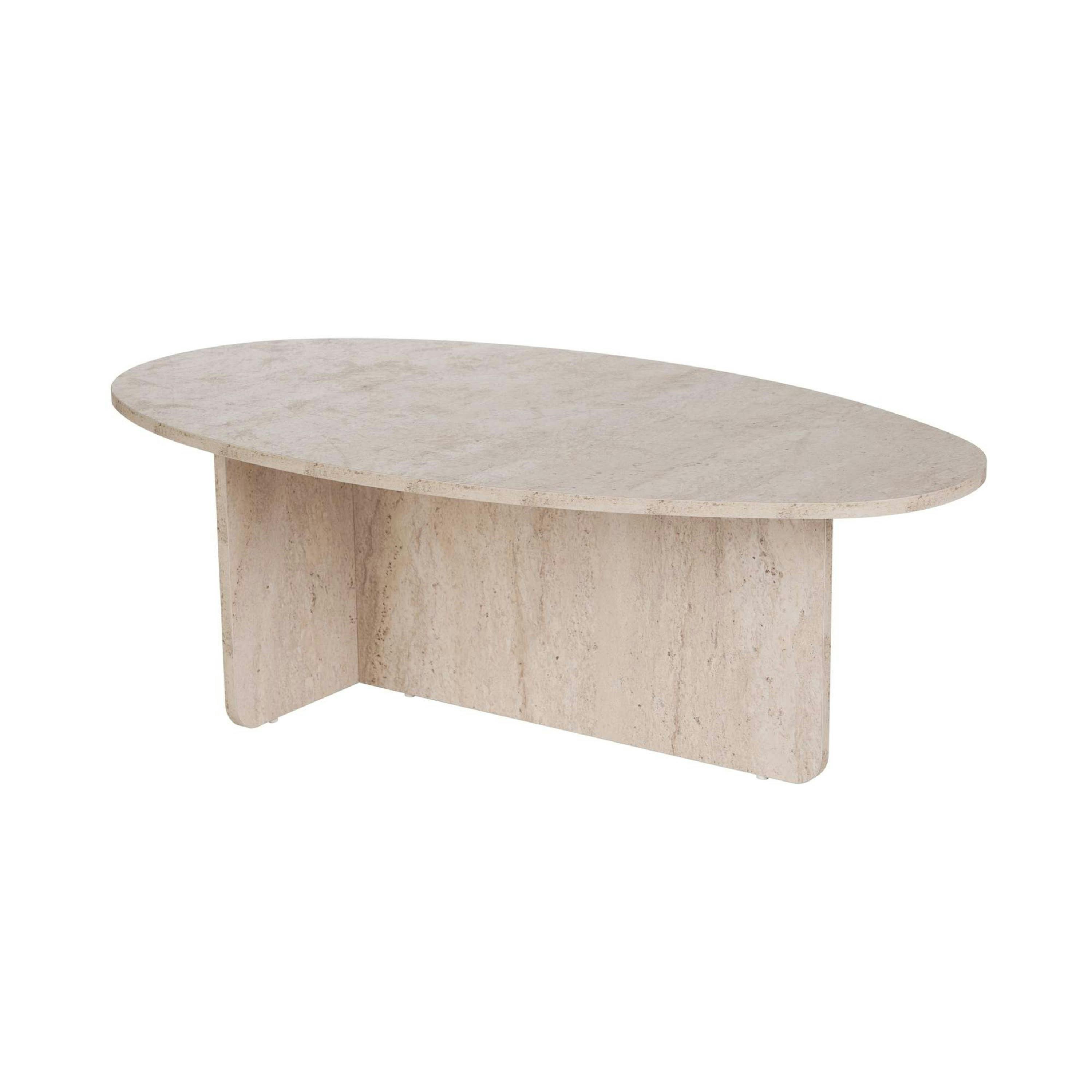 Table basse moderne ovale effet travertin – pied en T MARFA - 7
