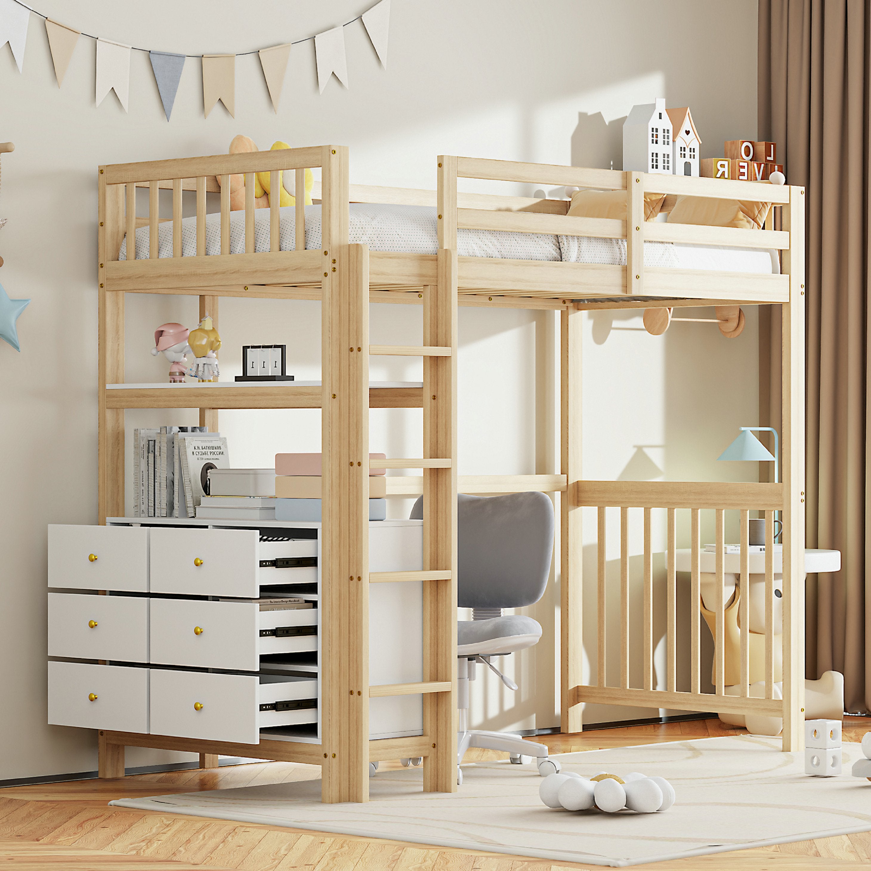 Lit Mezzanine En Bois 1 Personne Avec Sommier à Lattes - Bon état - H175 L210 L102