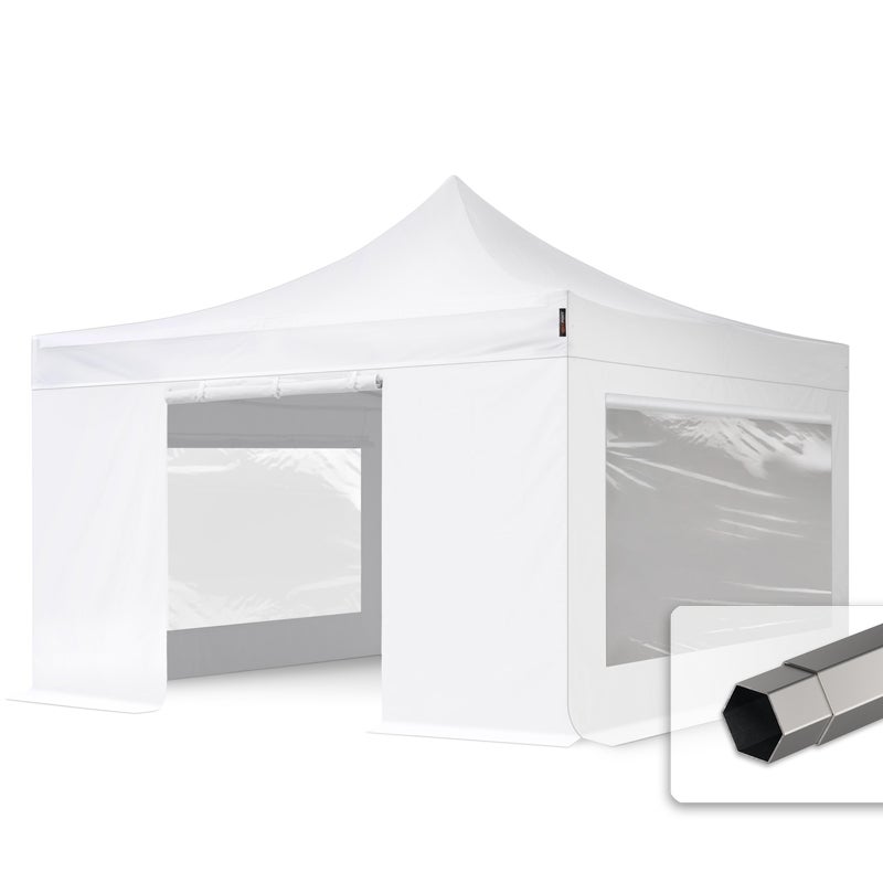 4x4 m Namiot Ekspresowy, PREMIUM Stal 40mm, ze ścianami bocznymi, okna panoramiczne, biały