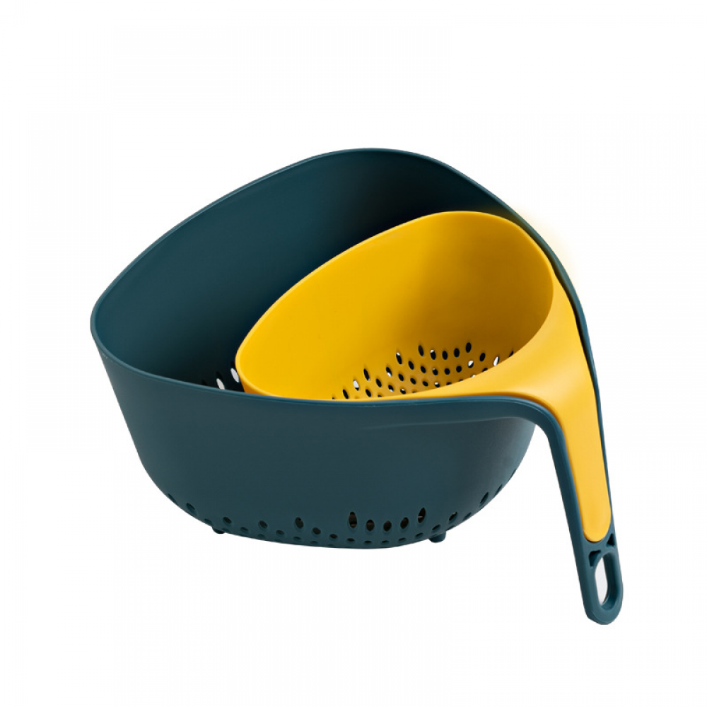 (Niebieski i żółty) wielofunkcyjny 2-częściowy kosz kuchenny, dwuwarstwowy plastik z uchwytem, stabilny i nieprzechylny