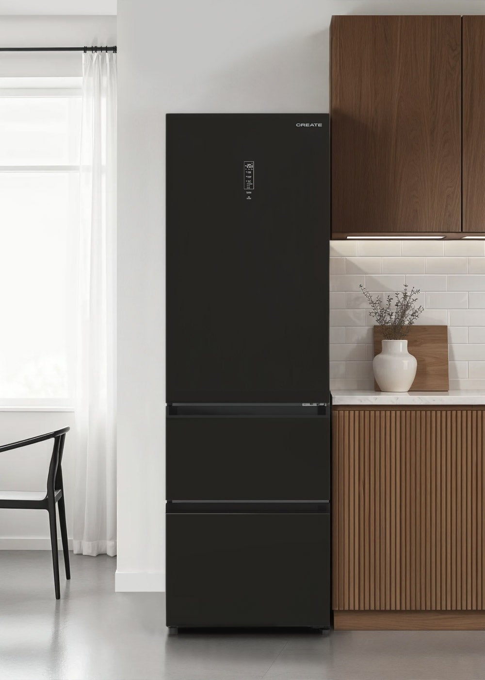 CREATE - FRIDGE STUDIO COMBI PRO FLEX 401 - Lodówka 401L No Frost w stylu włoskim z Space Pro i Care+ - Noir
