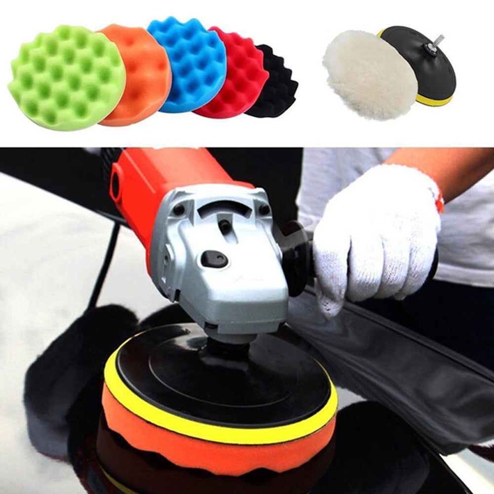 Kit de 8 disques de polissage pour voiture, Polissage Cire Glace, 5 éponges, 1 laine, 1 support adhésif, Compatible avec polisseurs buffers - 8