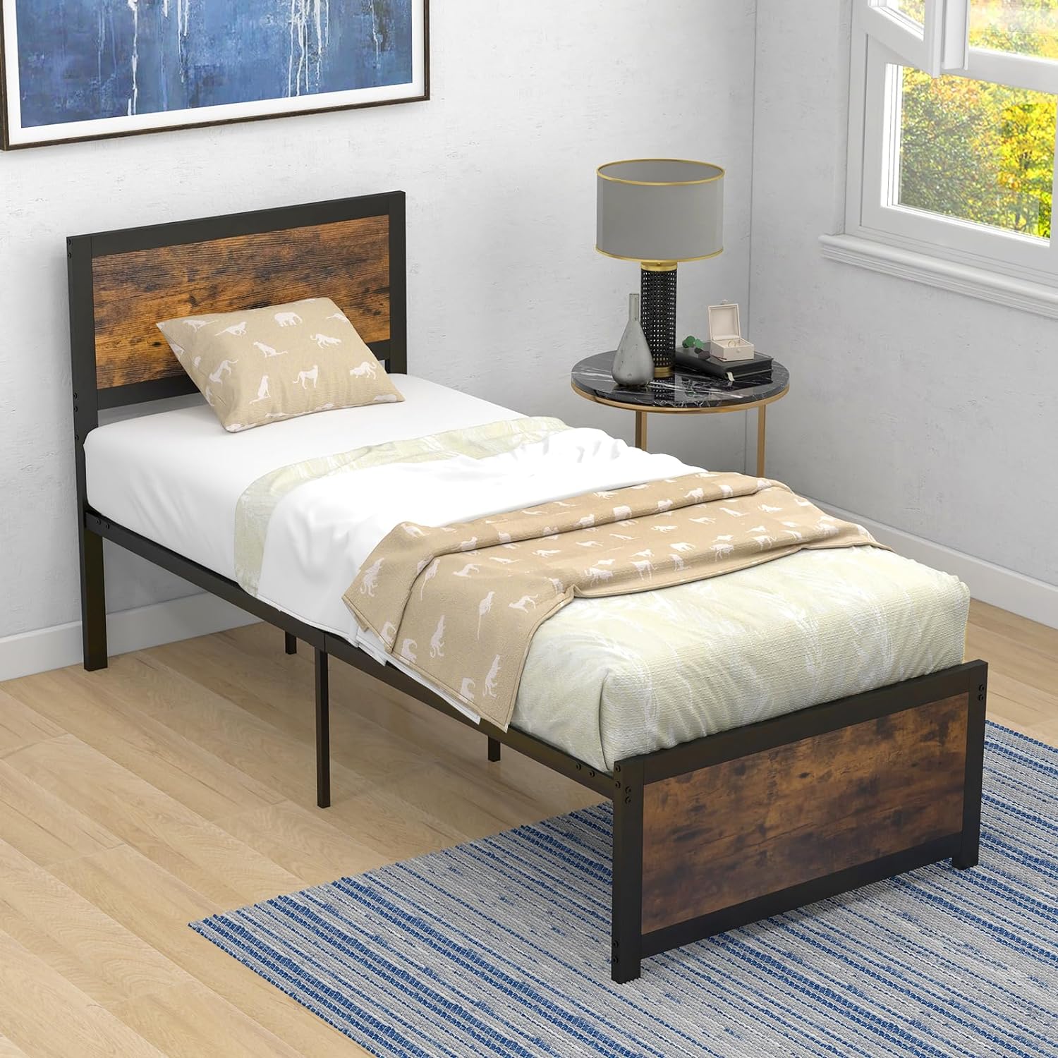 Letto Singolo A Piattaforma In Metallo Con Testiera A Canestro Da Basket – Bianco, 201x93 Cm, Senza Materasso - 2