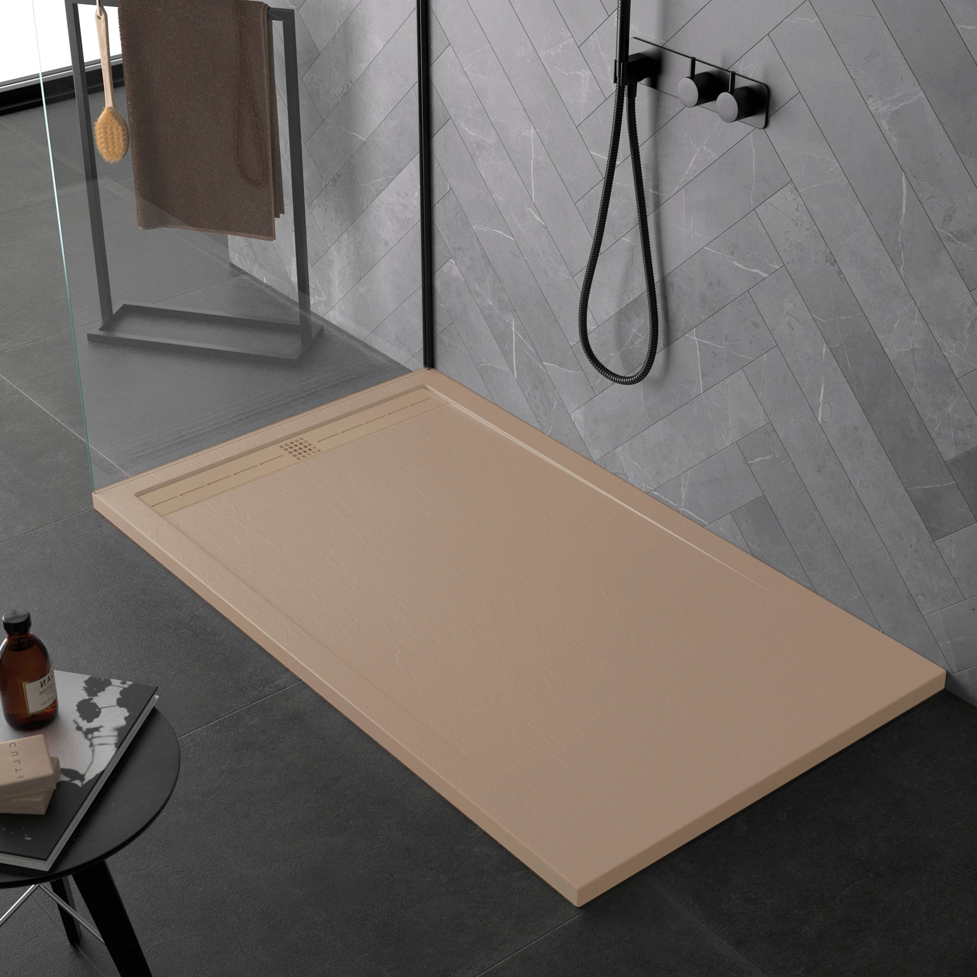 Fusion - Tablette de douche de coin arrondie en pierre artificielle polie Sky Grey 9