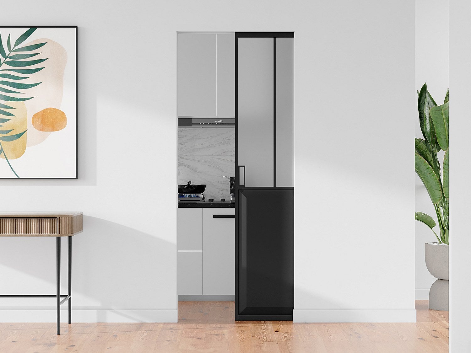 Porta scorrevole atelier con sistema a incasso H205 x L83 cm Nero e Vetro temperato smerigliato - ARTISTO II - 2