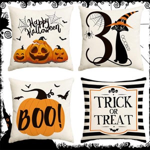 Cuscini Decorativi Per Halloween - Set Di 3: Fantasma, Zucca, Gatto Nero - Morbidi E Lavabili