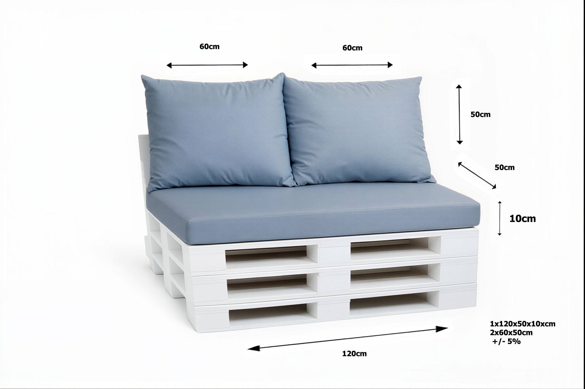 Conjunto de almofadas para móveis de paletes 120x50 cm assento + 2x60x50 cm Midnight Blue – Almofadas de jardim com capas removíveis - 5