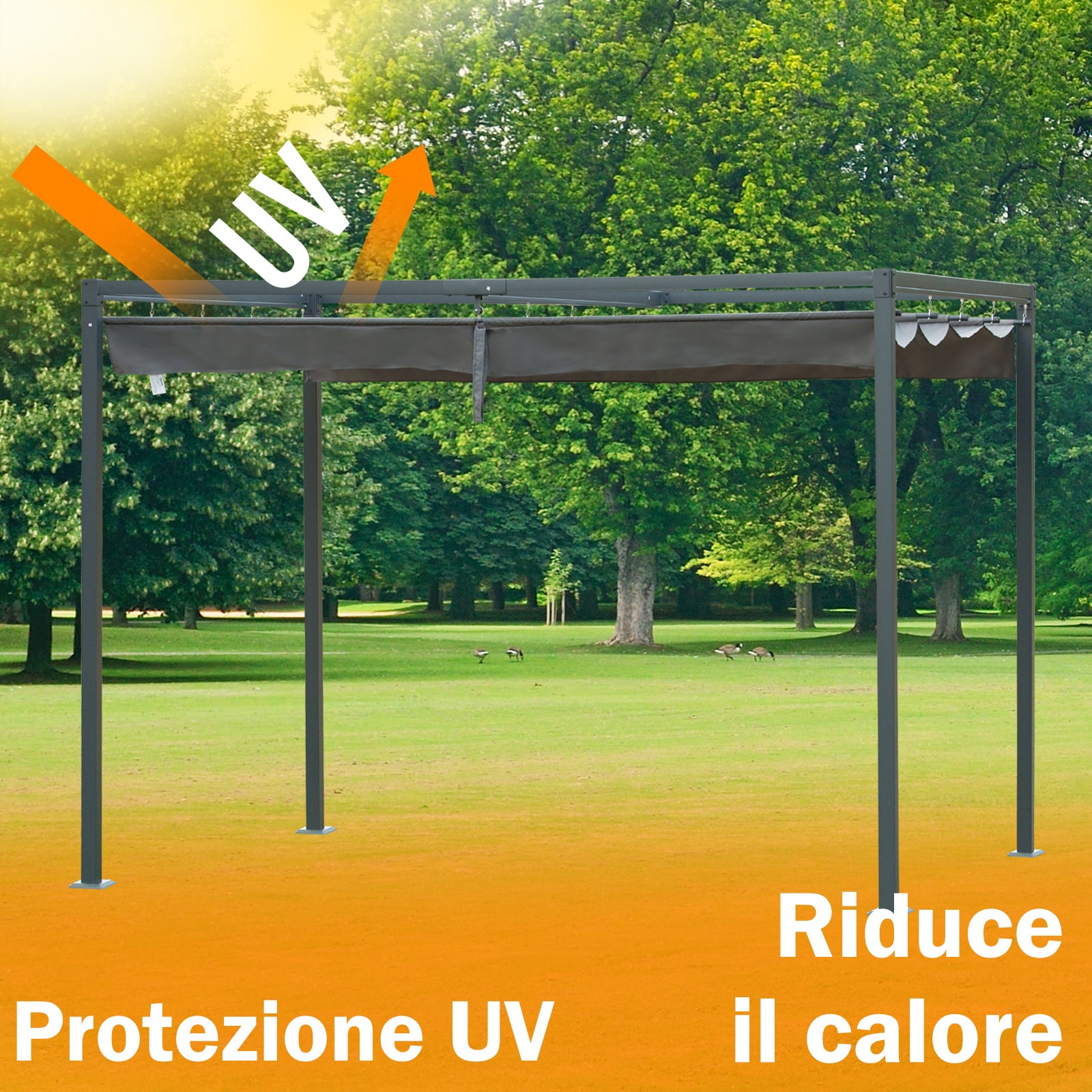 Gazebo Da Giardino Outsunny 3x2m Con Tetto Scorrevole - Grigio/Nero, Impermeabile E Anti UV - Foto 4