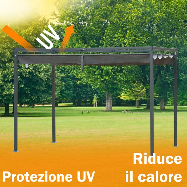 Gazebo Da Giardino Outsunny 3x2m Con Tetto Scorrevole - Grigio/Nero, Impermeabile E Anti UV - Foto 4