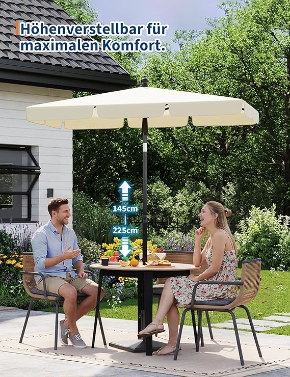 Parasol de Balcon Rectangulaire 200x125 cm, Anti-UV 50+, Inclinable et Réglable, avec Support Balustrade et Housse - 7