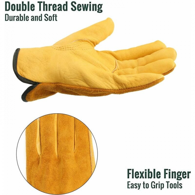 Gants de travail en cuir, 2 paires, résistants à l'eau et durables, pour la construction, le jardinage et la réparation automobile. Disponibles. - 2