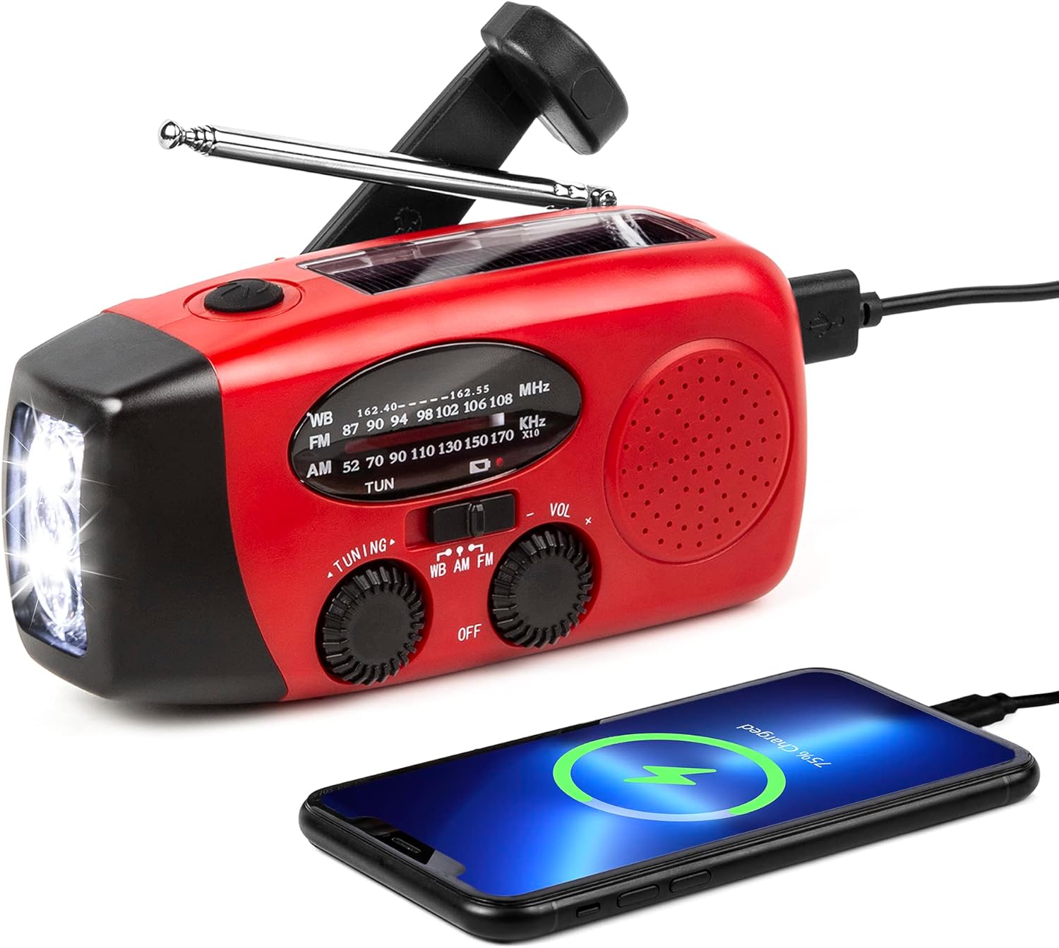 Radio awaryjne zasilane energią słoneczną, radio pogodowe do użytku domowego i na kemping z AM/FM, latarka radiowa z dynamem, alarm SOS Radioline