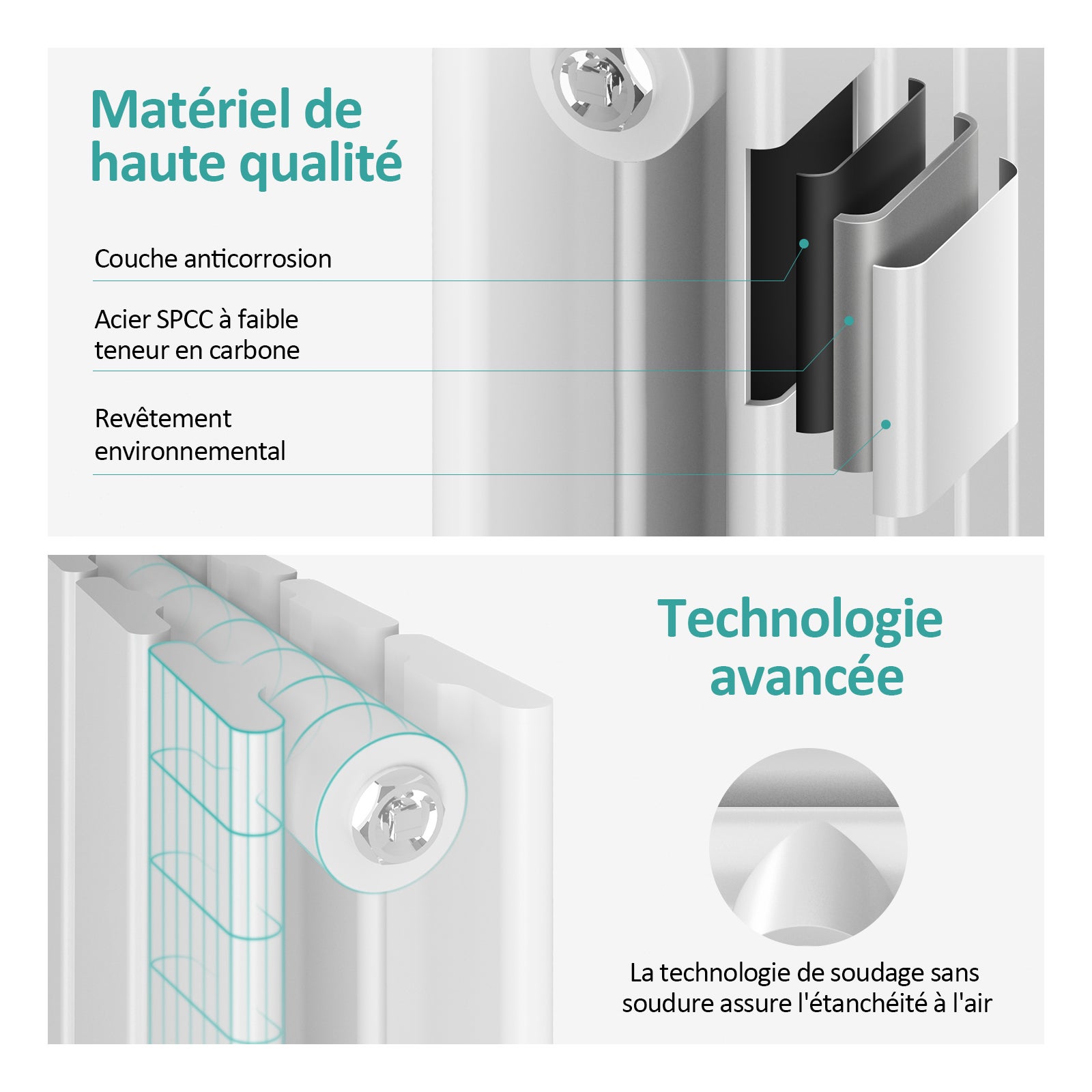 EMKE Radiateur à Eau Chaude, Radiateur plat Double couche connexion centrale, Blanc 160x30cm, 889W - 4