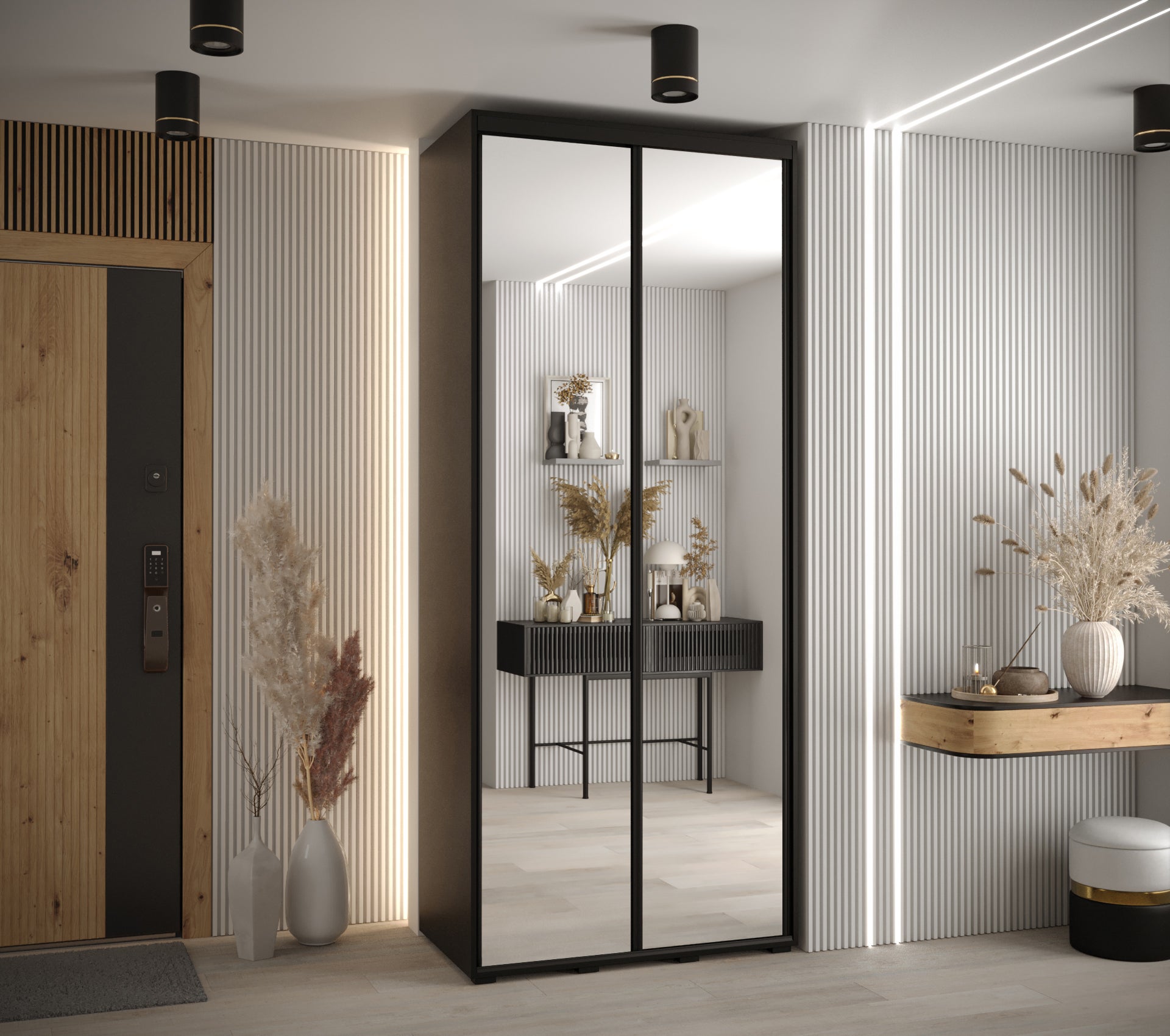 Szafa przesuwna z lustrem wysoka Davos 2 120 x 60 x 235,2 cm czarny + czarny + u. czarny - Abiks Meble - 2
