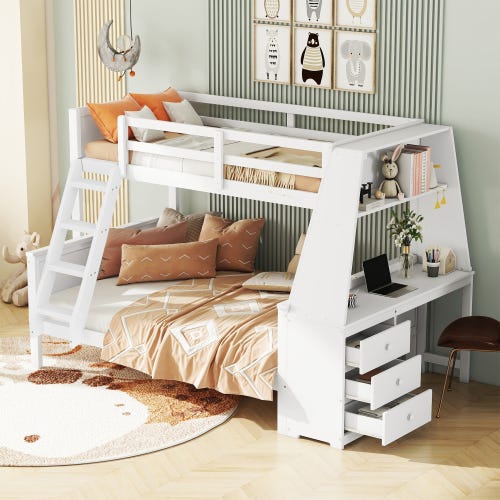 Lit Superposé Enfant 90x200 Cm Avec Toit Et Tiroirs | Bois Massif, échelle Sécurisée, Rangement Pratique