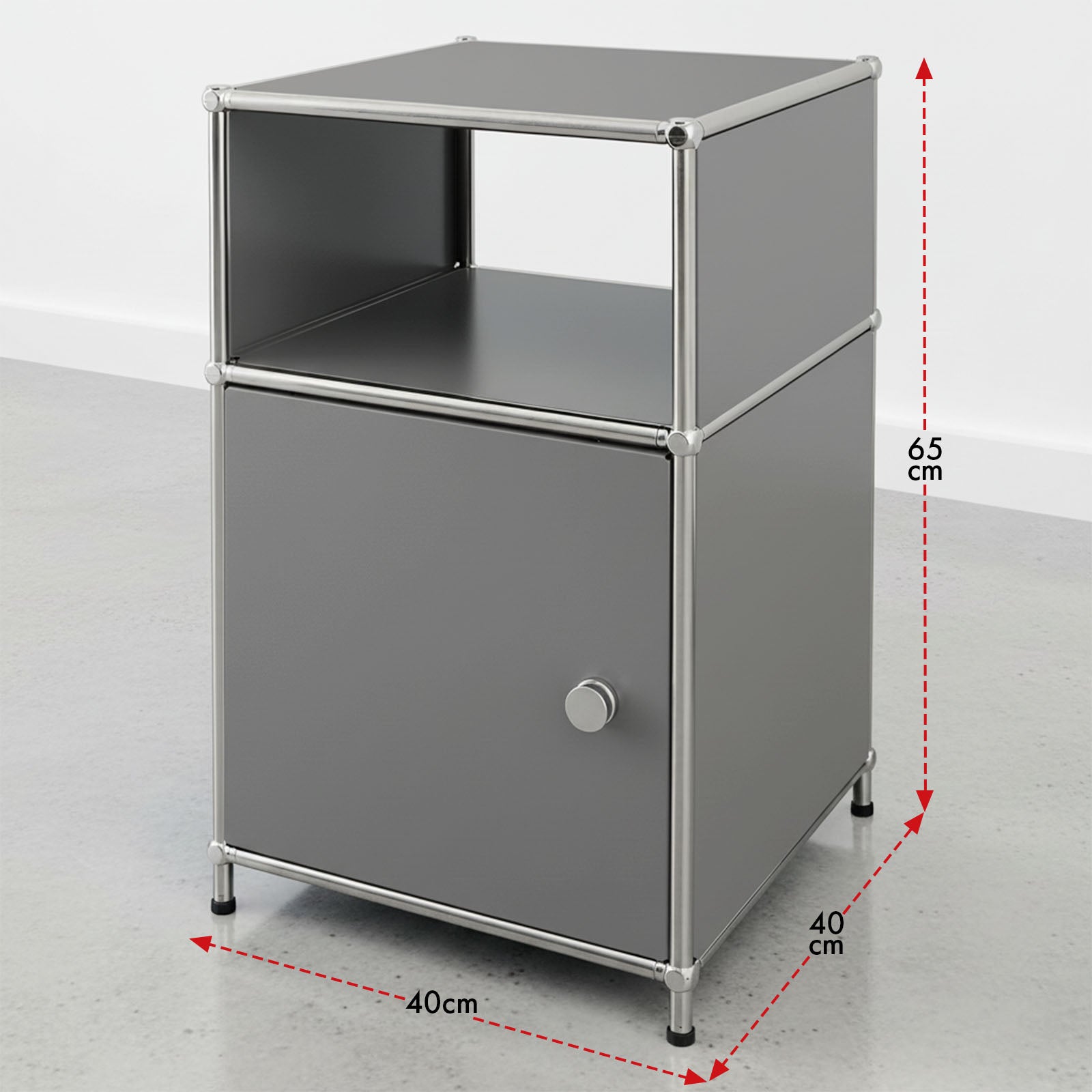 Étagère métal chromé design épuré, Concept Epuré MK-040 : 3 étages, 40 x 40 x 65 cm, Gris - 3