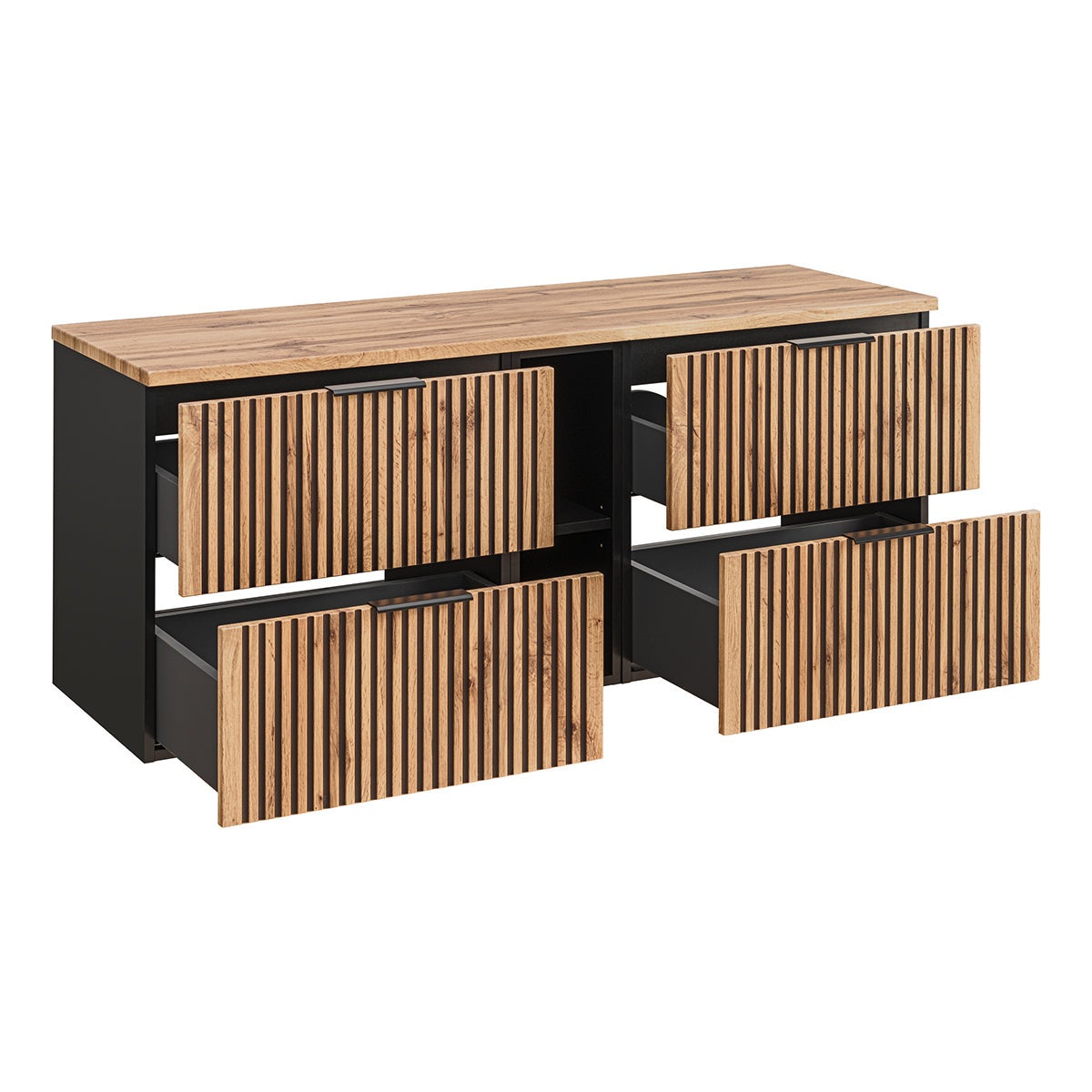 Ensemble meuble double vasque 140cm 2 niches et colonne Gaia Bois et Noir - Vasque Noir - 4