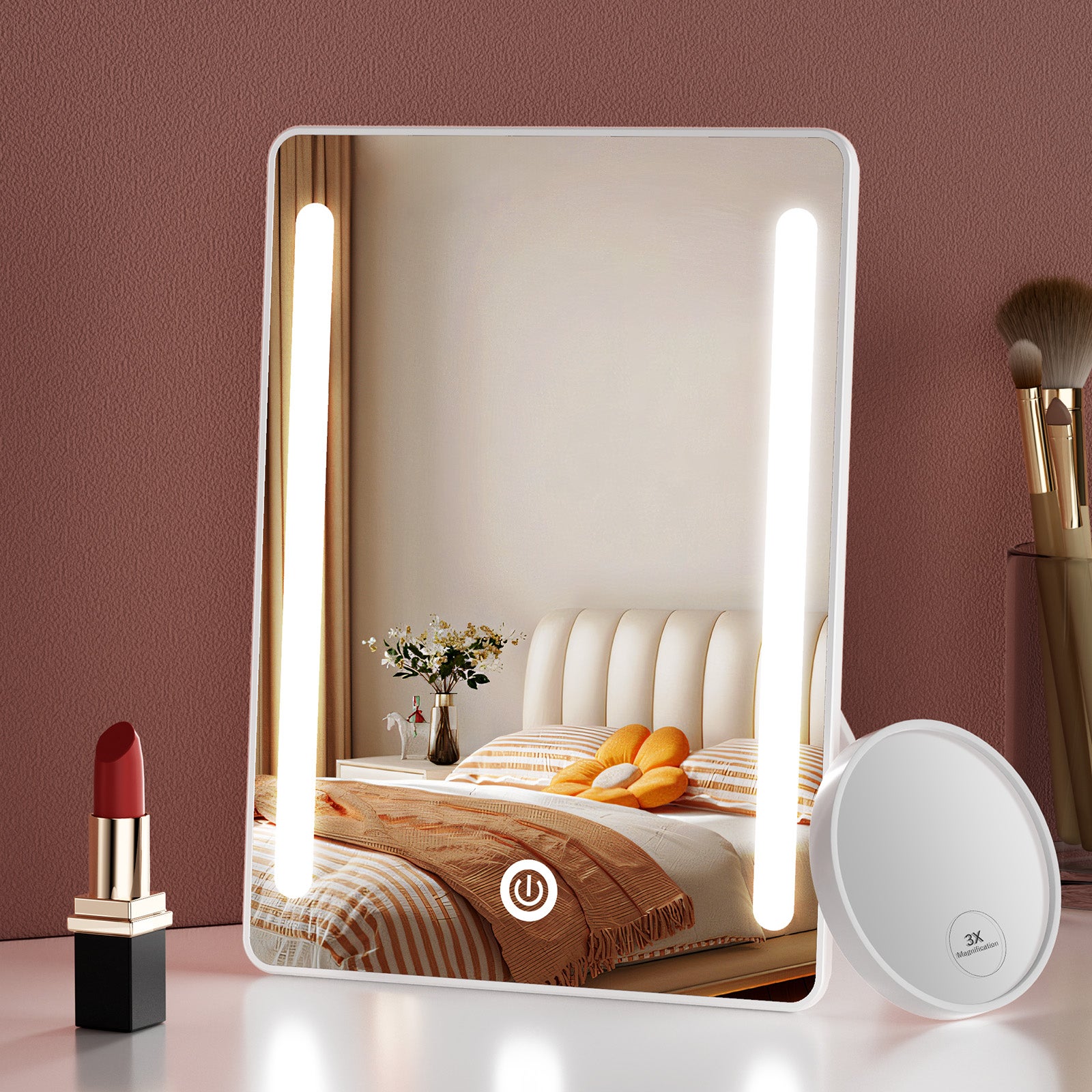 Miroir Cosmétique Grossissant X10 Avec éclairage LED, Pivotant 360 Avec Ventouse Alimente Par 3 Piles Aaa Blanc Pour Maison Et Voyages 98083395