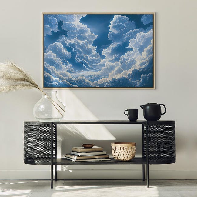 Art mural abstrait ciel éthéré - Nuage or et bleu, impression de Art mural abstrait ciel éthéré - Nuage or et bleu, impression de
