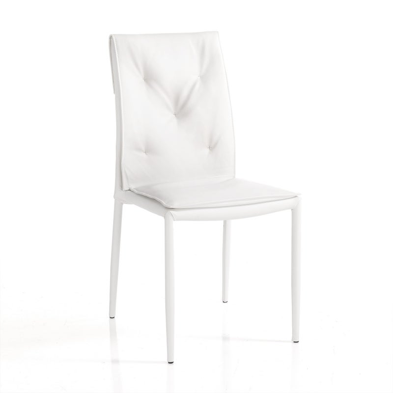 Zestaw 4 krzeseł LUCIA WHITE, sztaplowane, ze skóry syntetycznej w kolorze białym, ze stalową ramą, wys. 91 cm