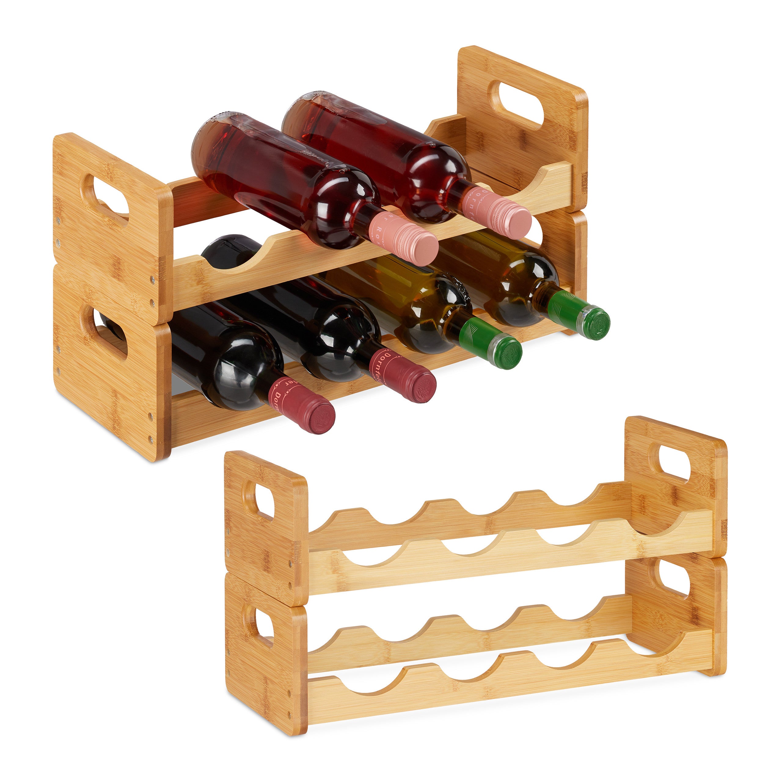 Cantinetta Portabottiglie In Bambù - Set Da 2 Per 10 Bottiglie, 53x14x12 Cm, Nero - Foto 8