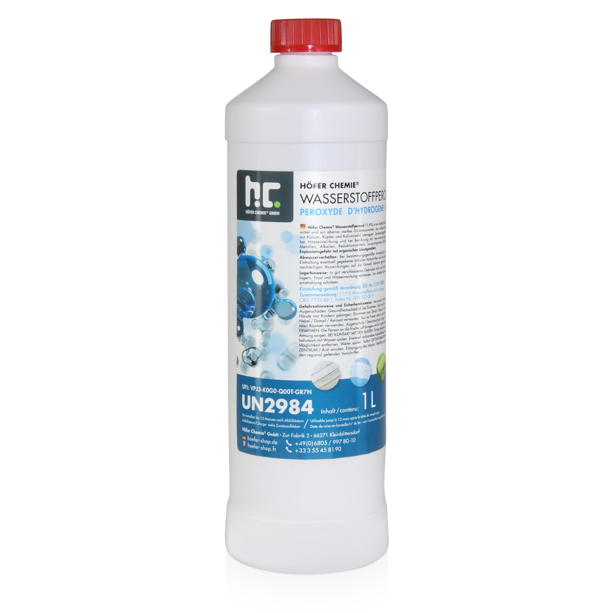 Peroxyde 1 x Péroxyde d'hydrogène 11,9 % Höfer Chemie® en bouteille de 1 L ...