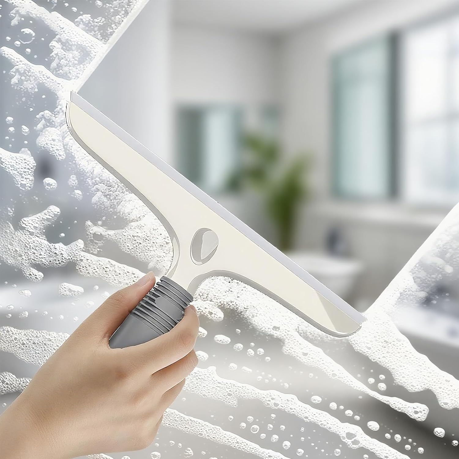 Raclette en silicone multi-usages pour fenêtres, verre, portes de douche, nettoyeur de vitres robuste, avec ventouse, 25 cm, blanc et gris, 1 pièce - 5