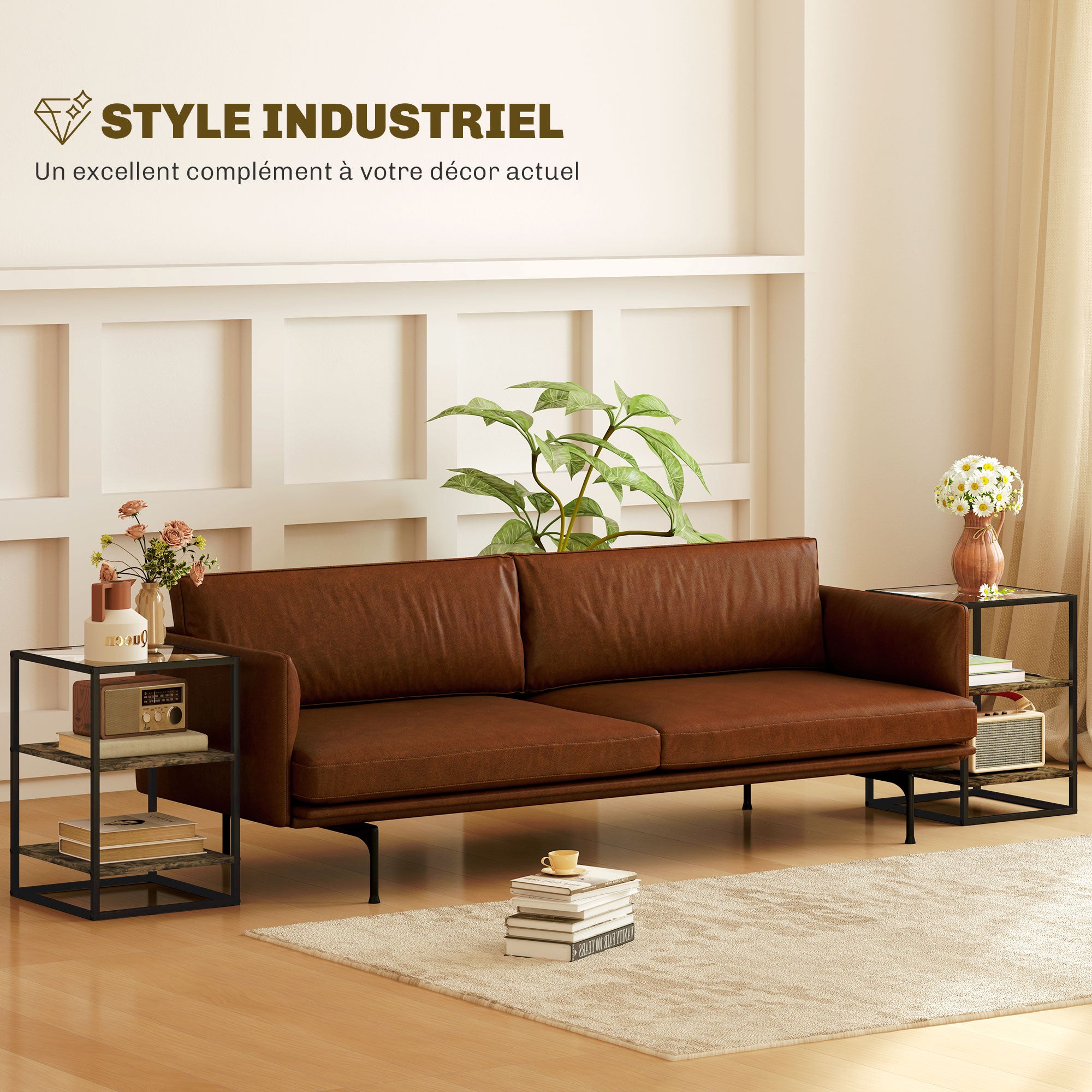 Lot de 2 bouts de canapés design 2 étagères plateau verre trempé - 4