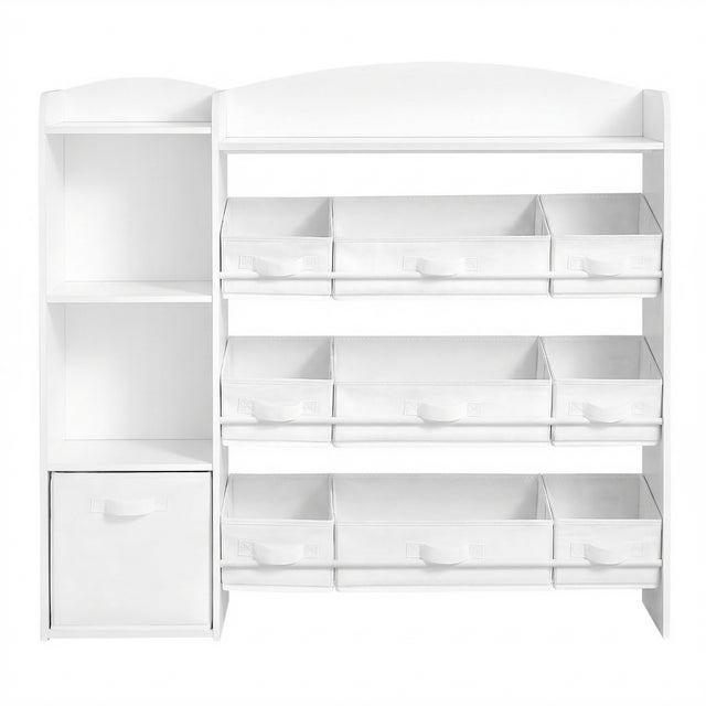Meuble de Rangement pour Jouets Enfants, Étagère Montessori avec Paniers et Bacs, Chambre d’Enfant, Blanc