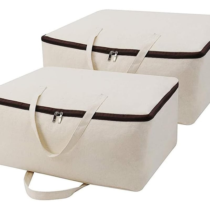 Zestaw 2 toreb do przechowywania wykonanych z przewiewnego płótna bawełnianego z uchwytami i zapięciem na suwak z trzech stron, idealnych do przechow