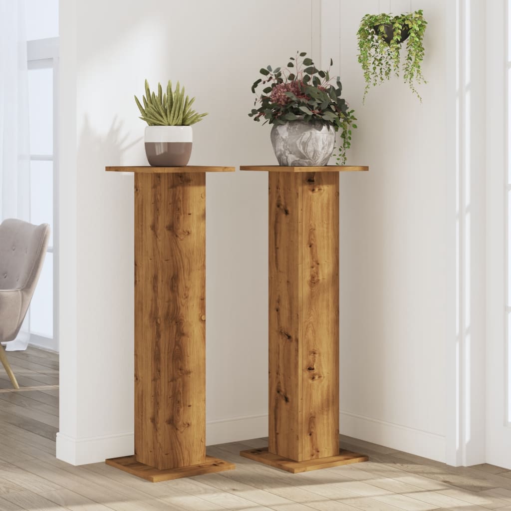 Lot de 2 supports pour plantes chêne artisanal en panneau de bois - 3