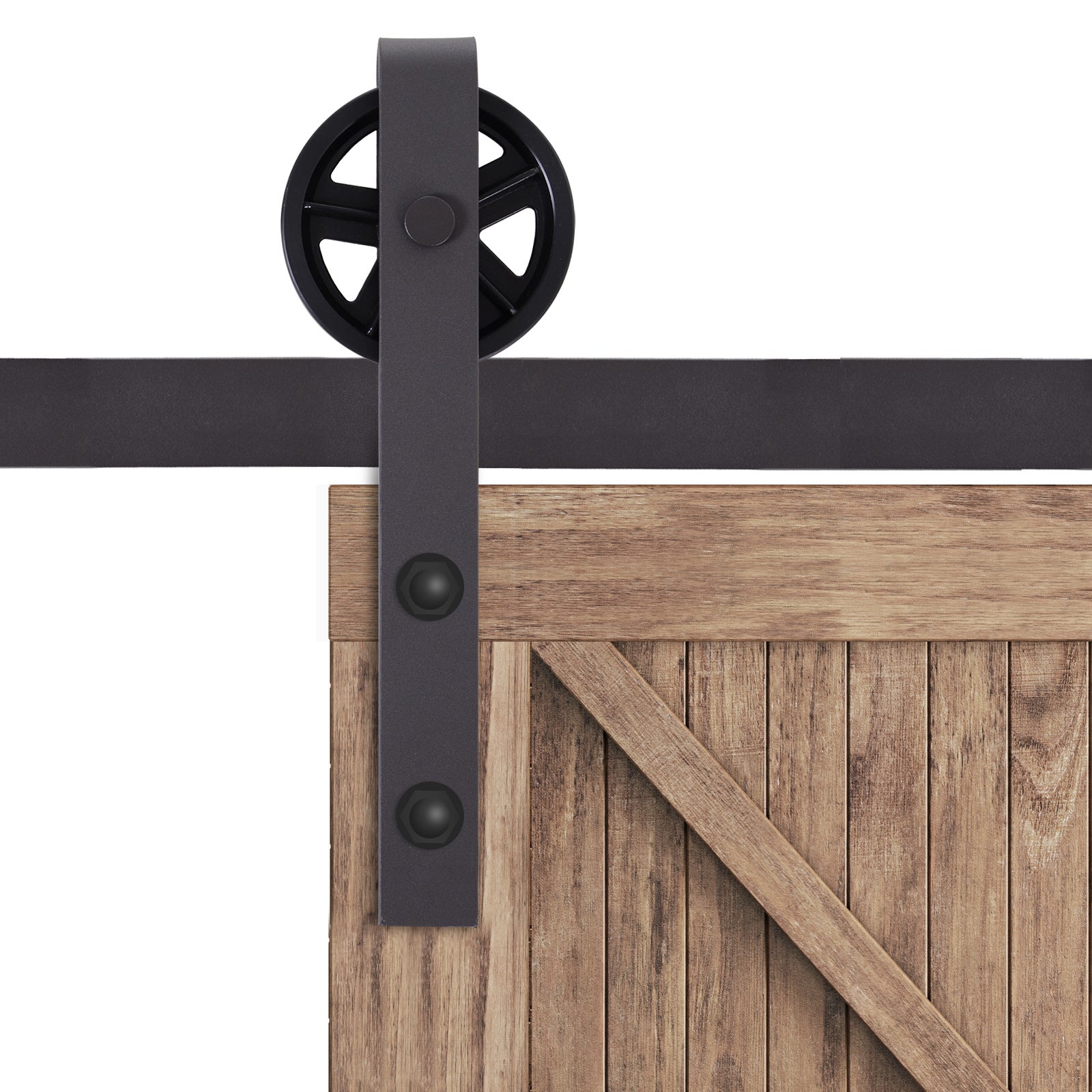 Kit de herrajes de acero al carbono de 183 cm para puerta corredera con rieles, rodillos, topes y bloque de suelo para paredes de madera o hormigón.