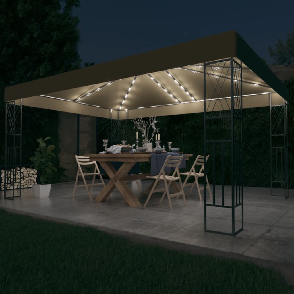 Carpa cenador de jardín con tira de luces LED 3x4 m tela taupé | Leroy ...