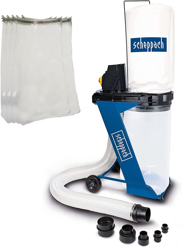 Scheppach Aspirateur à copeaux DC500 – Volume 75L – 550W – Débit d'air 1150 m3/h – Kit d'adaptateurs 4 pièces inclus – Flexible 2 m + 5 sacs inclus