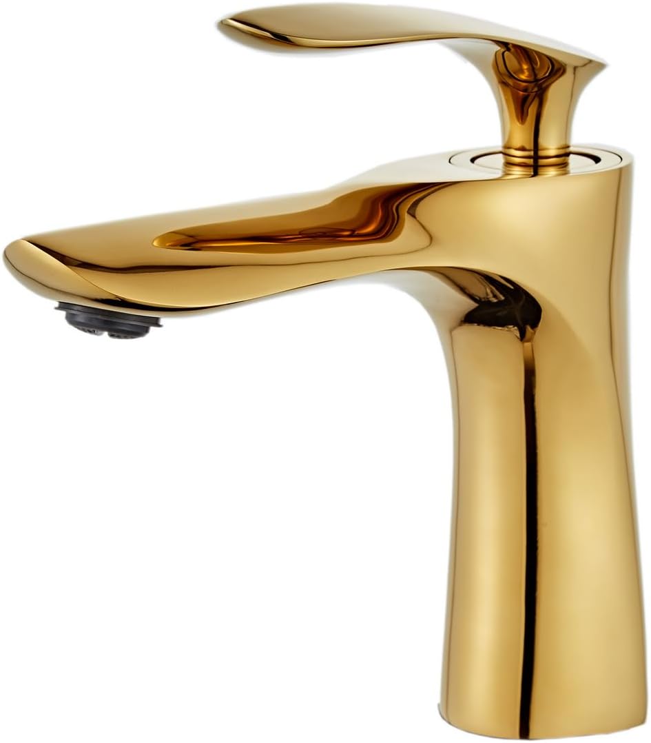 Bateria umywalkowa jednouchwytowa, wykończenie w kolorze złotego mosiądzu, z jednym uchwytem do umywalki