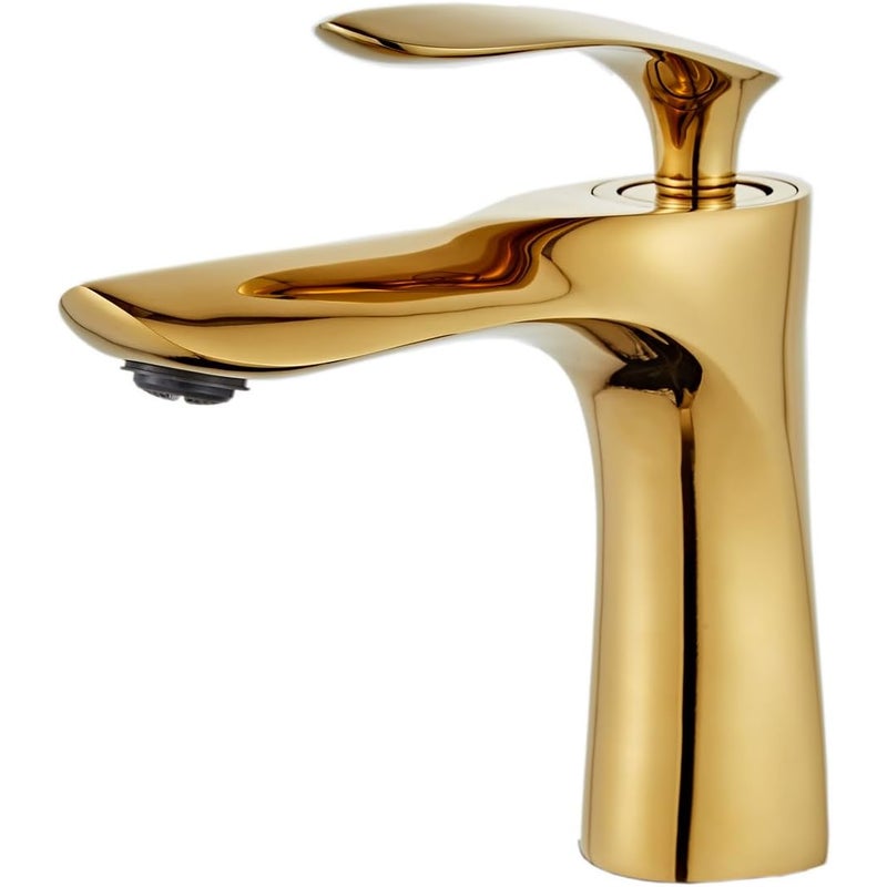 Bateria umywalkowa jednouchwytowa, wykończenie w kolorze złotego mosiądzu, z jednym uchwytem do umywalki