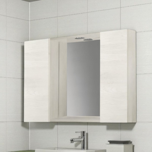 Specchiera Da Bagno Con Luci LED E Anta A Ribalta - Bianco Lucido, 69x16x64 Cm - Design Italiano Con Ripiano Integrato