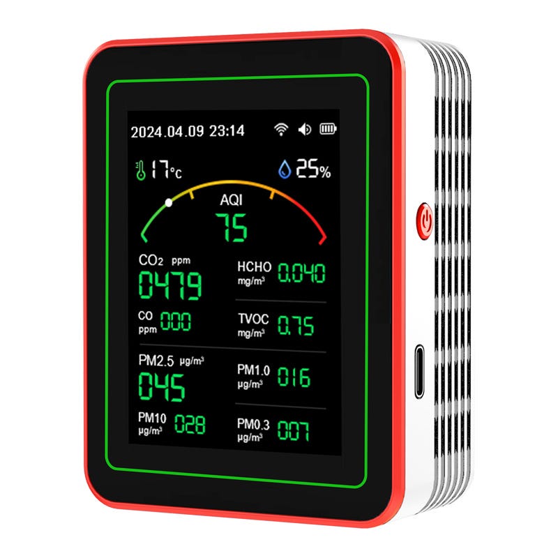 5 En 1 Moniteur De Qualité De L¿air Tvoc Hcho Température Humidité CO2 Mètre, Détecteur De CO2 Metre Detecteur De Co2 Rechargeable Usb 5 En 1 Moniteur De Qualité De L¿air Tvoc Hcho Température Humidité CO2 Mètre, Détecteur De CO2 Metre Detecteur De Co2 Rechargeable Usb