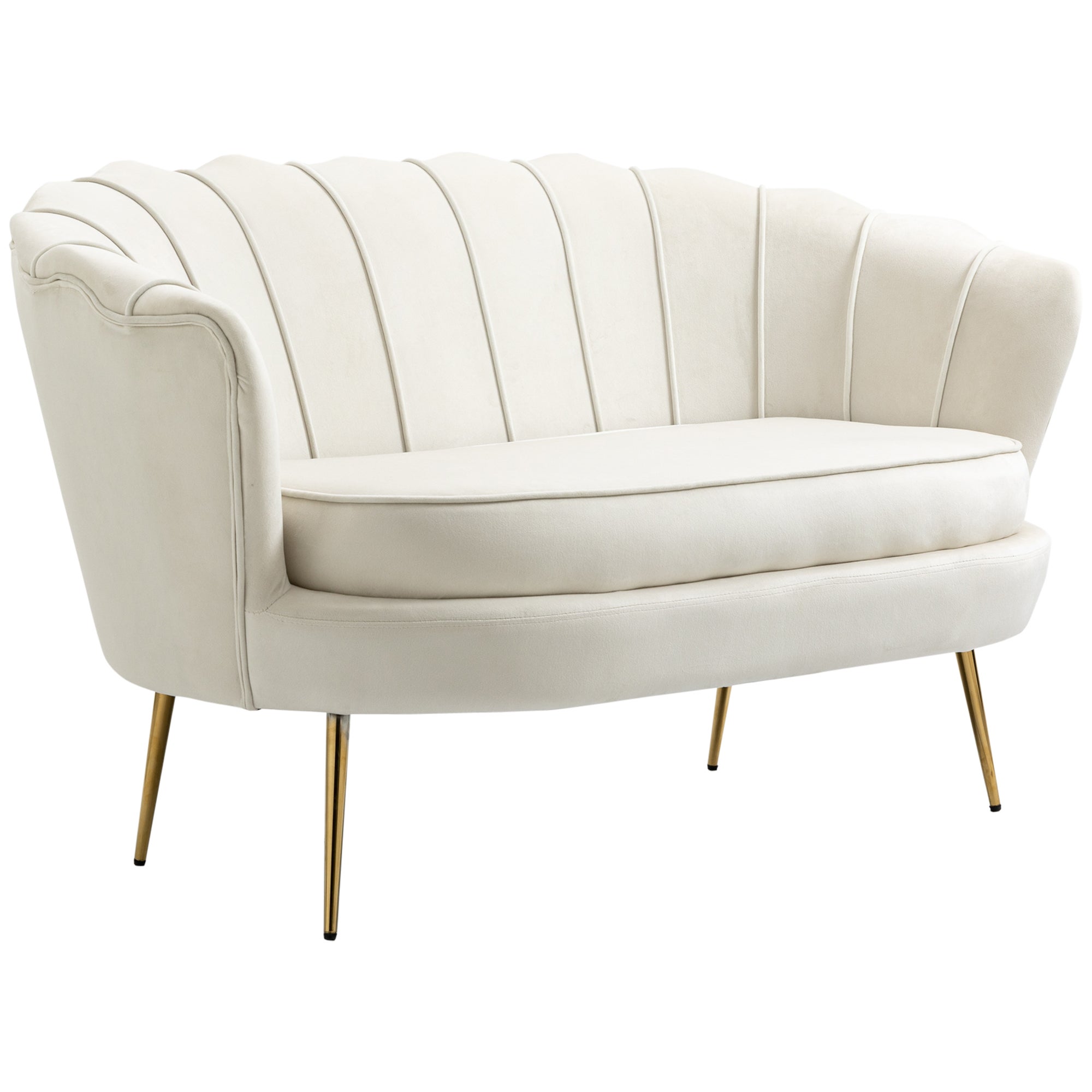 Canapé 2 Places HOMCOM - 135 Cm De Large - Tissu Effet Lin Crème, Pieds Acier Noir - 4 Coussins Inclus - Charge Max 200 Kg