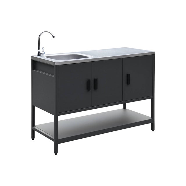 Cozinha externa em aço com pia, 120cm, Naxos, Preto, 120x51x112.5 cm