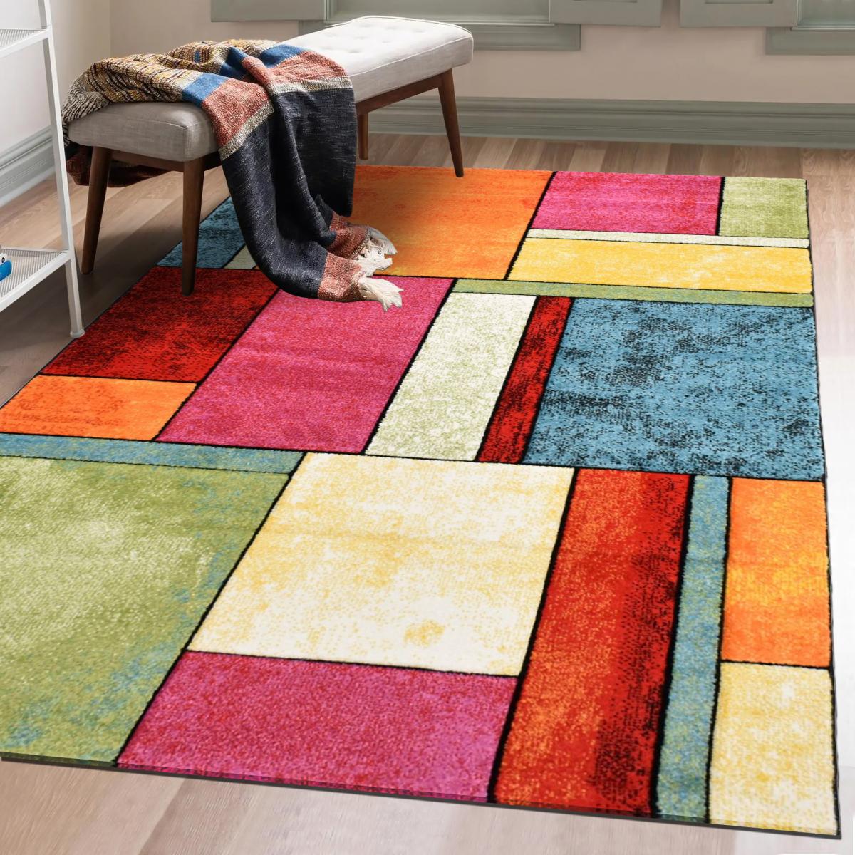 tapis salon 120x170 tissé multicolore rectangle motif géométrique LYN8 GEOME - 2