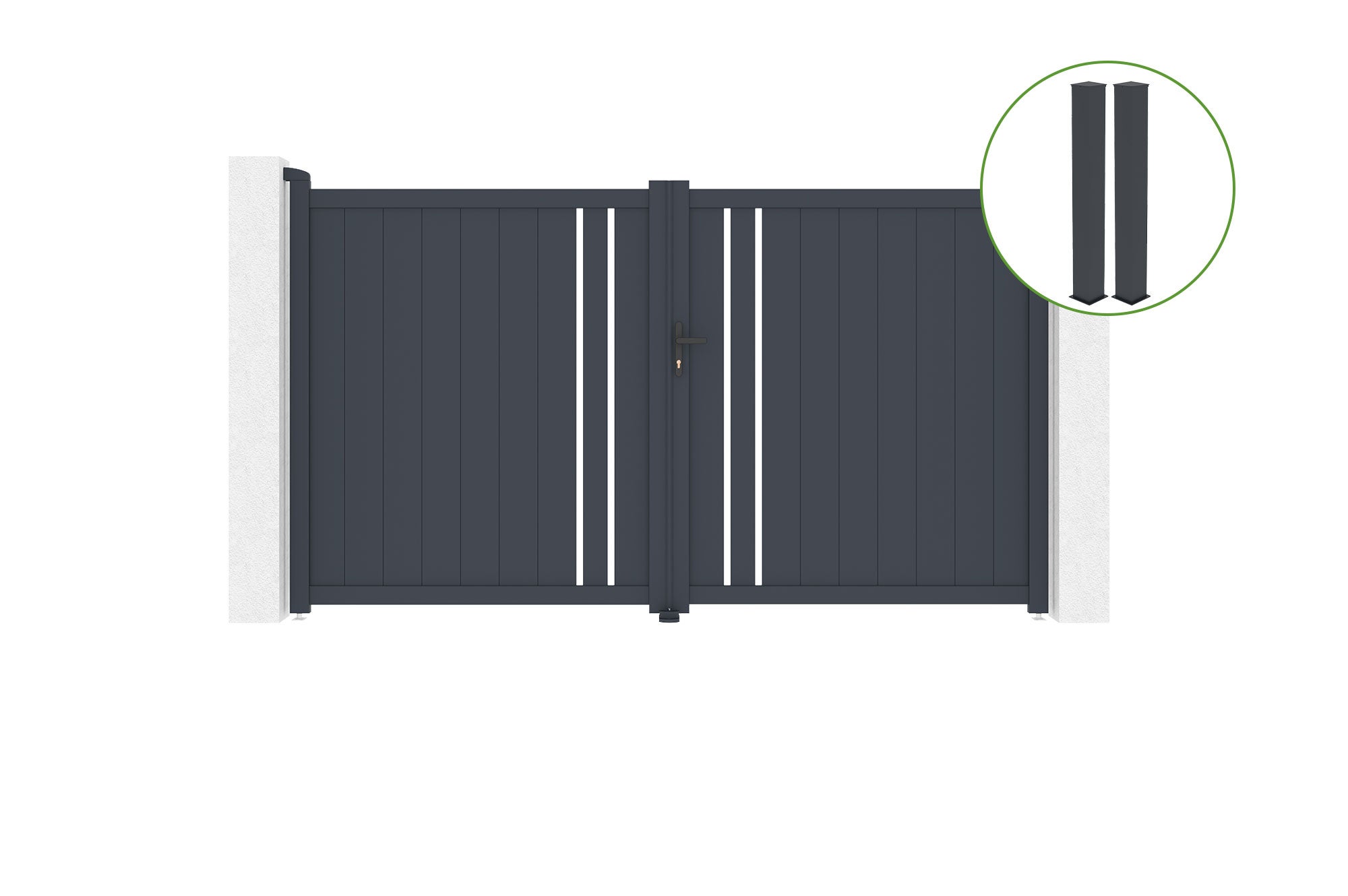 Brama skrzydłowa 3m GIONA H.180 aluminium szare + 2 słupki 20x20cm wys.190cm