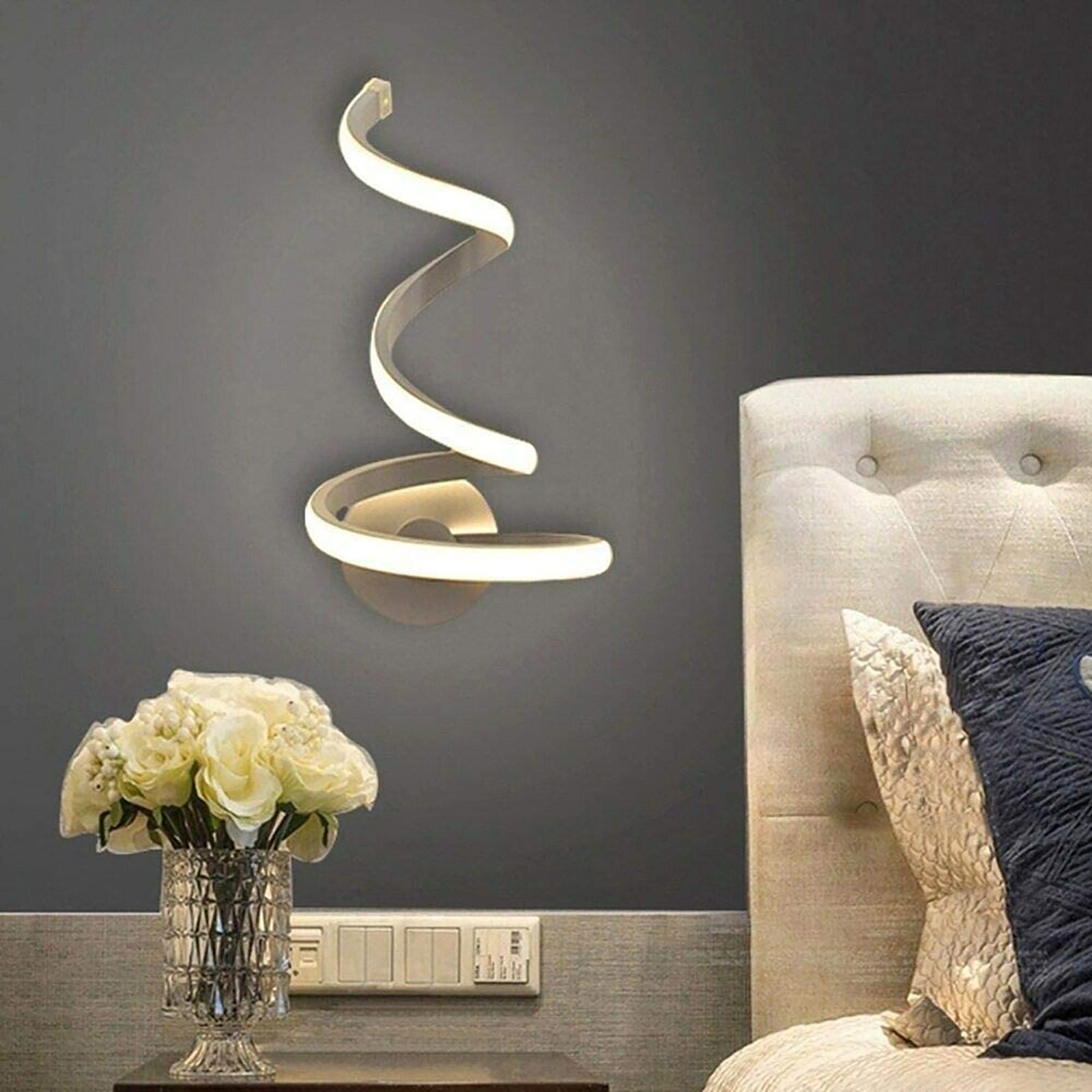 Applique murale LED spirale, design simple et moderne, lampe de chevet créative, pour chambre, 12 W, température de couleur réglable sur 3 niveaux - 2