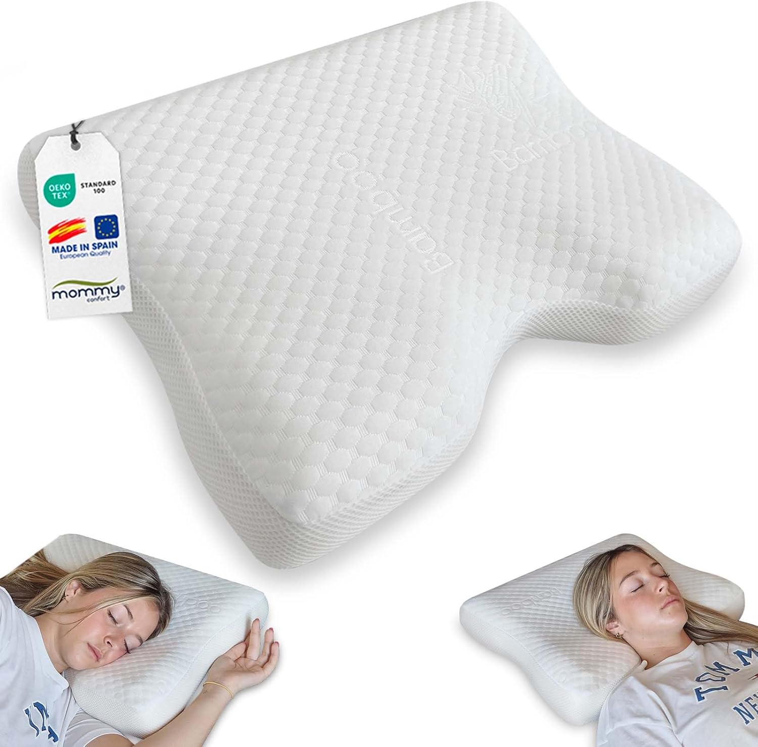 almohada cervicales y cuello viscoelastica, almohada cervical con reposo clavicular y cervical – funda lavable bamboo + cremallera