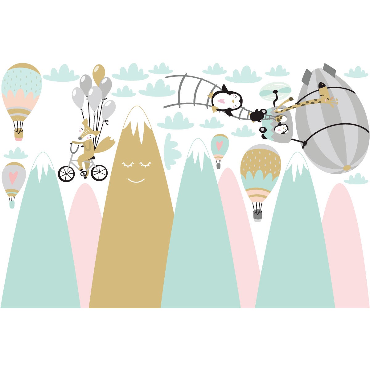 Vinilo niño escandinavo de montaña animaux comiques - adhesivo de pared - revestimiento sticker mural decorativo - 100x150cm - 4