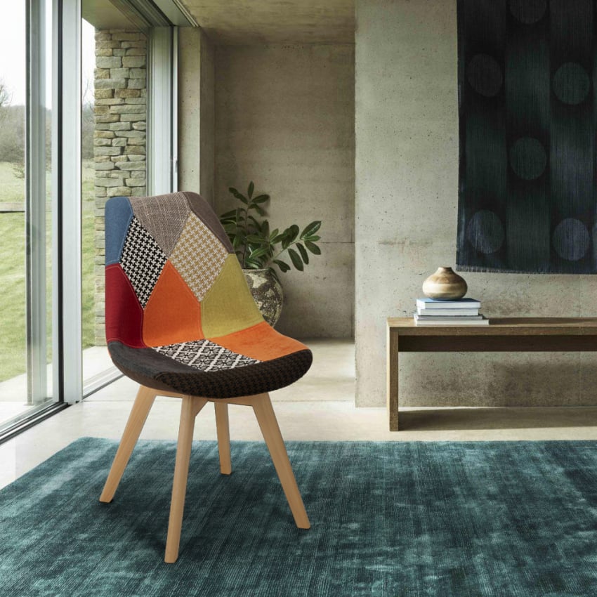 Sedia design nordico legno e tessuto e cuscino cucina bar ristorante Dolphin - Patchwork 3 - 2