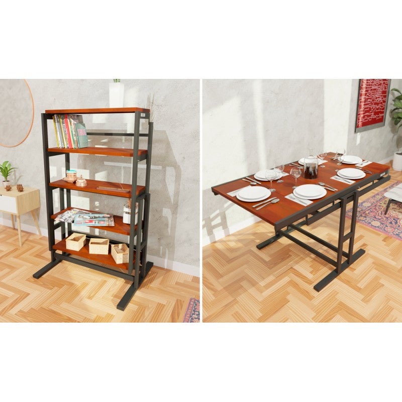 Etagère modulable en Bois (H125 x l78 x P62 cm) convertible en Table - style industriel - Couleur Chêne naturel - 2