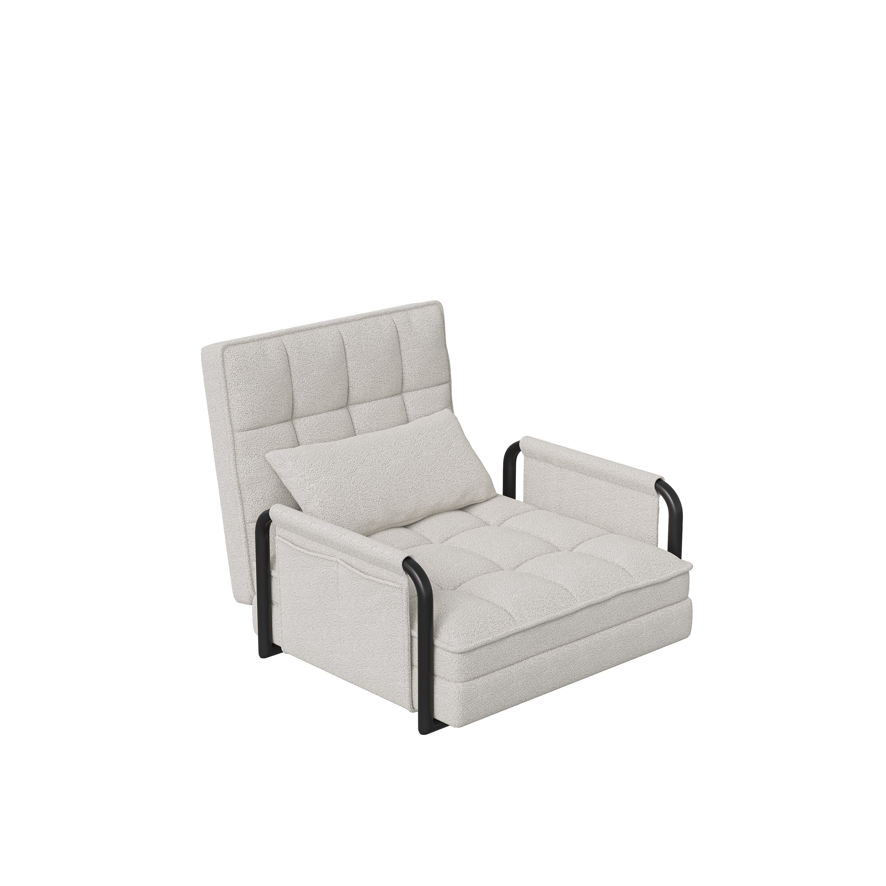 Fauteuil Convertible 1 place - Canapé-Lit 5 Positions Ajustables - en Chenille - Finitions en Laine d'Agneau - Blanc - 5